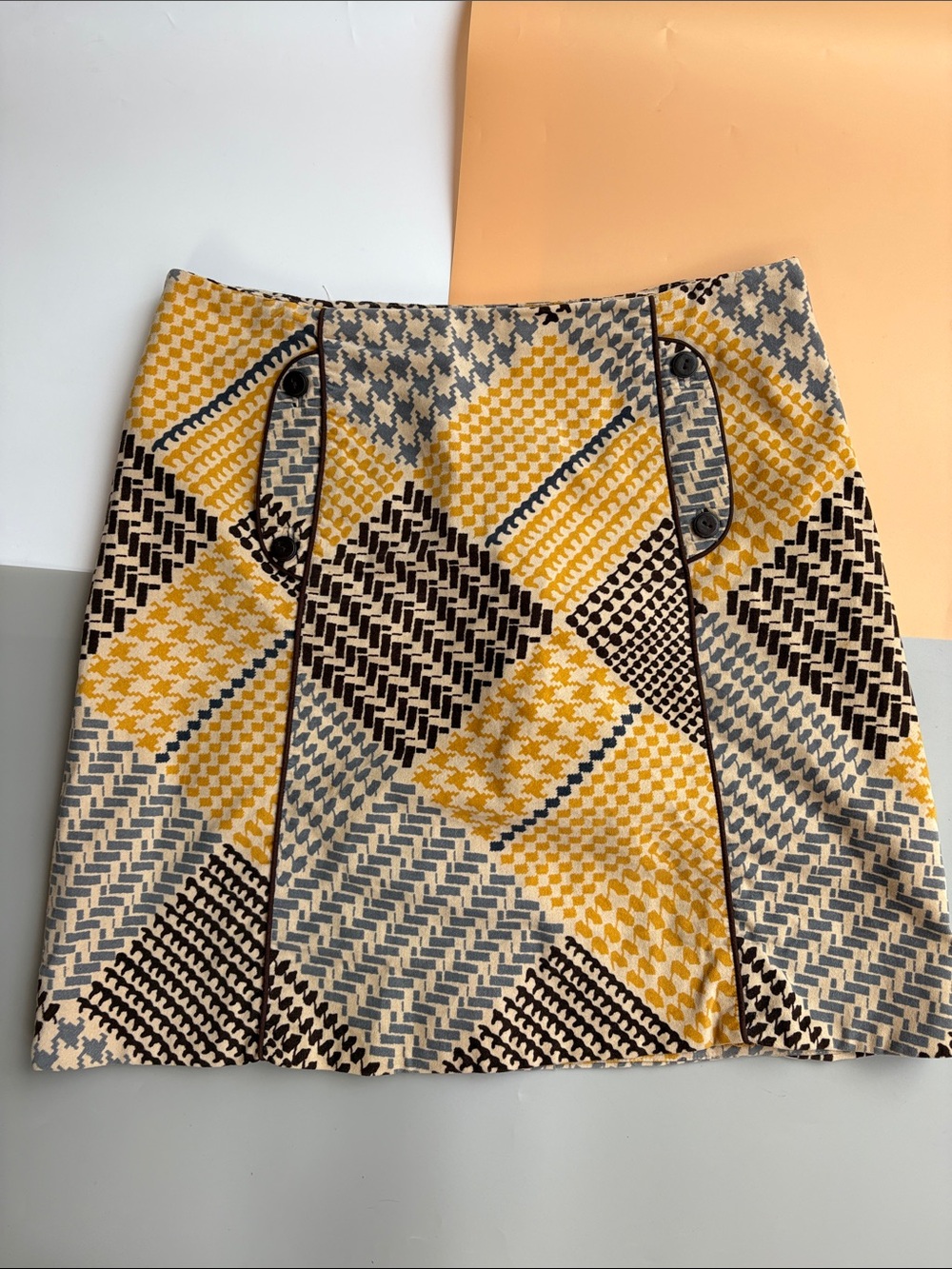 Maeve Yellow Black Gray Geometric Mini Skirt